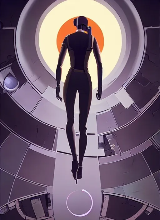 Prompt: poster artwork by Michael Whelan and Tomer Hanuka, of the game Portal, from Valve, Aperture Science, clean