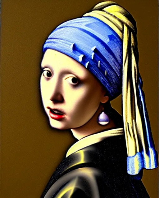 Image similar to darth vader looking over his shoulder, portrait in the style of girl with a pearl earring by johannes vermeer, high quality oil painting, highly detailed