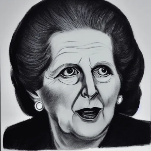 Image similar to Margaret Thatcher, charcoal, caricature
