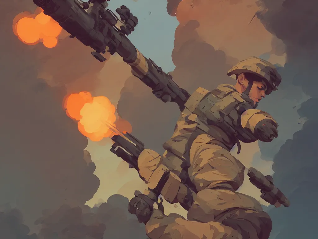 Image similar to soldier with a rocket launcher, smooth face median photoshop filter cutout vector behance hd by jesper ejsing, by rhads, makoto shinkai and lois van baarle, ilya kuvshinov, rossdraws, illustration, art by ilya kuvshinov and gustav klimt