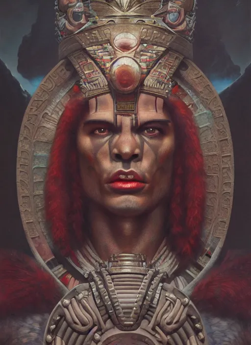 Image similar to portrait of a macho aztec god, by bogdan rezunenko and denys tsiperko and tom bagshaw, hyperrealism