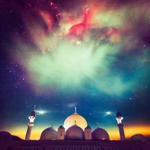 Image similar to mosque surrounded by nebula clouds