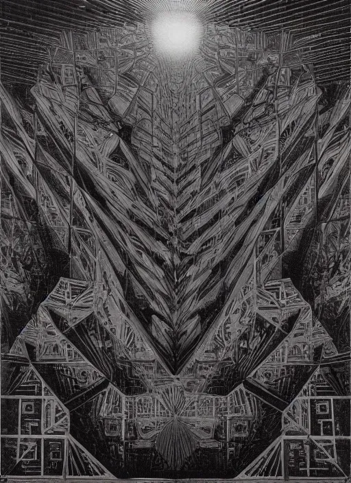 Prompt: endless complexity of artificial mind, fractals of circuit board by escher, waybe barlowe, rembrandt