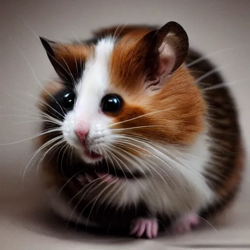 Prompt: a feline hamster - cat - hybrid, animal photography