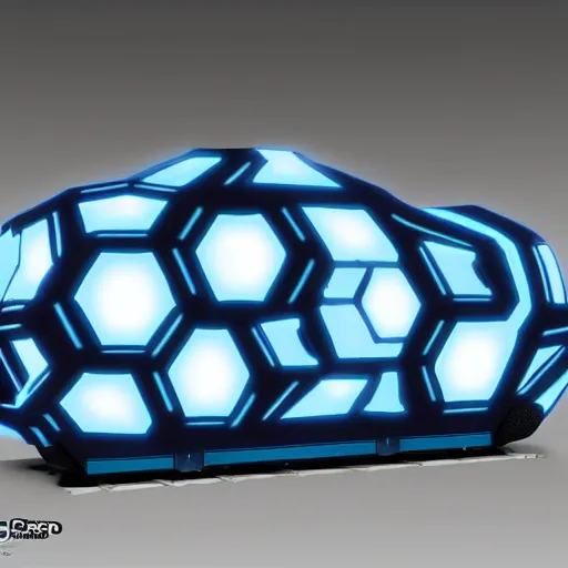 Image similar to a blue hexagonal train from the movie tron : legacy