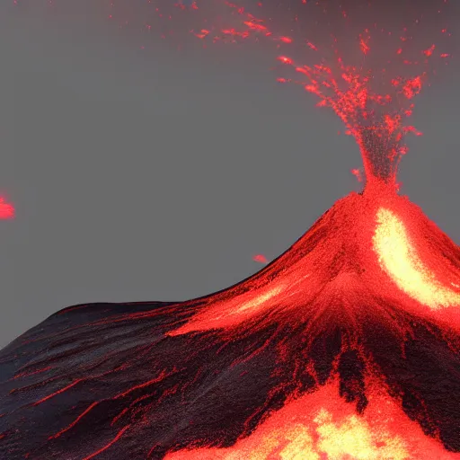 Image similar to low poly volcanic eruption, 8k render, octane render