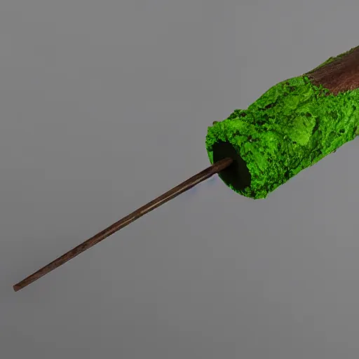 Image similar to short wooden cane with green slime on it, octane render