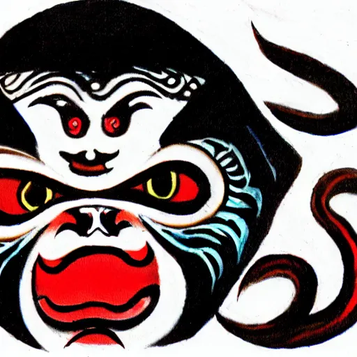 Image similar to demon with daruma head