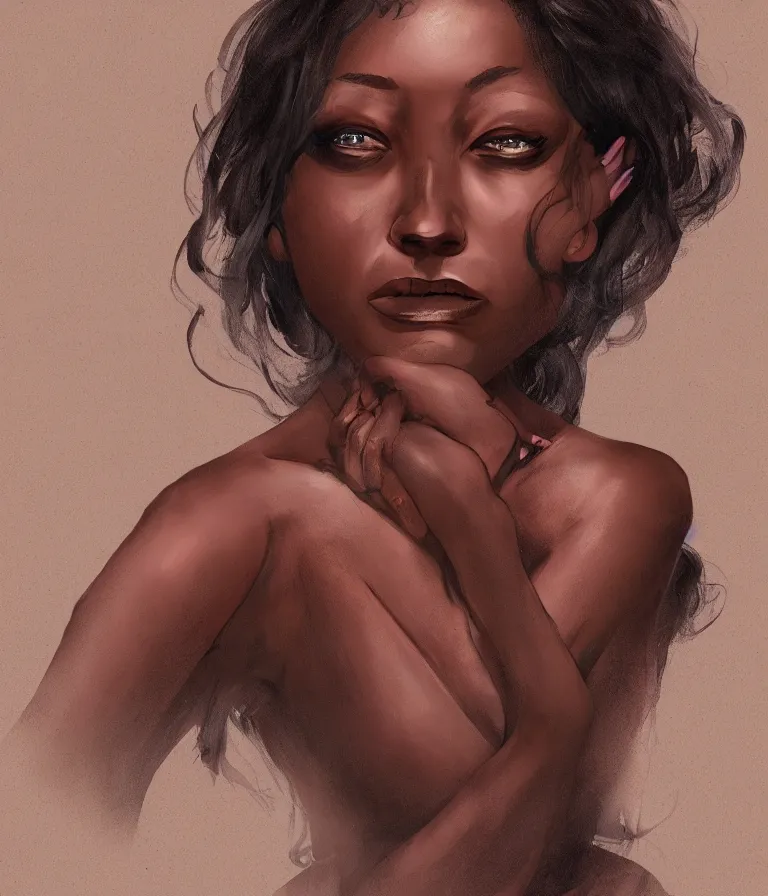 Prompt: illustration of a dark skinned heartbroken woman, digital art, studio lighting, artstation, colorful