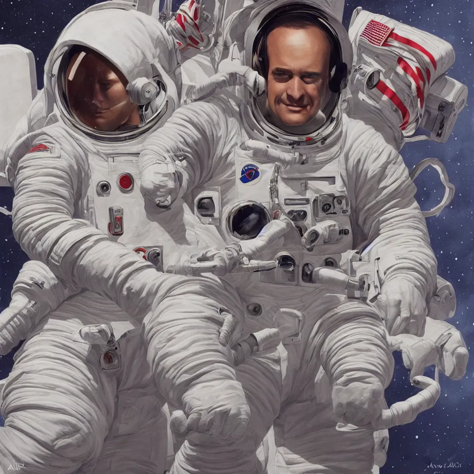 Image similar to a portrait of a single astronaut with headphone, beautiful, cinematic, illustrated by alex ross