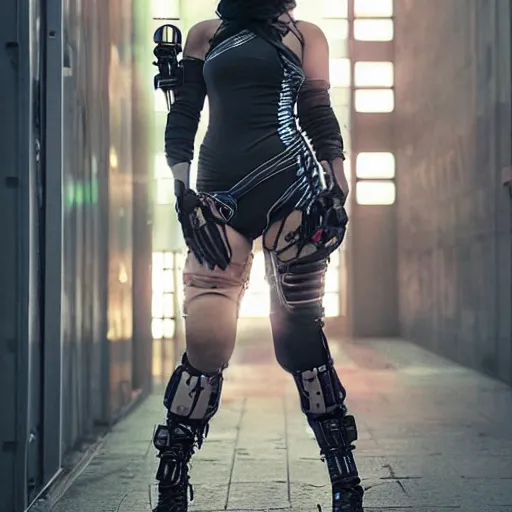 Image similar to photo of a real-life beautiful cyberpunk female ninja