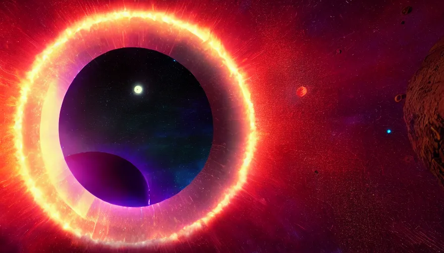 Prompt: a plasma vortex portal on earth planet, space landscape, moon, stars, octane render, unreal engine, 8k