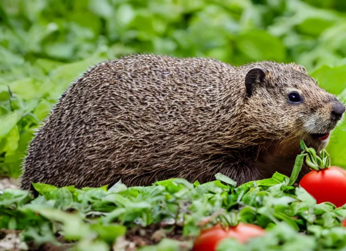 Image similar to groundhog eating a tomato