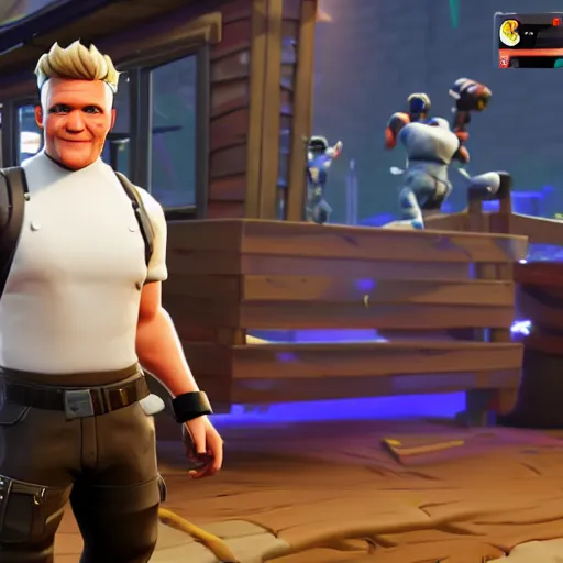 Image similar to gordon ramsay as fortnite character, gameplay screenshot