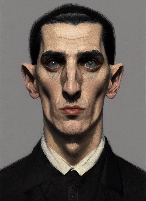 Image similar to portrait of a man with a broad face and a crooked nose and a confident expression, 1 9 6 0 s, black clothes, goth, punk, funk, intricate, elegant, highly detailed, digital painting, artstation, concept art, smooth, sharp focus, illustration, art by wlop, mars ravelo and greg rutkowski