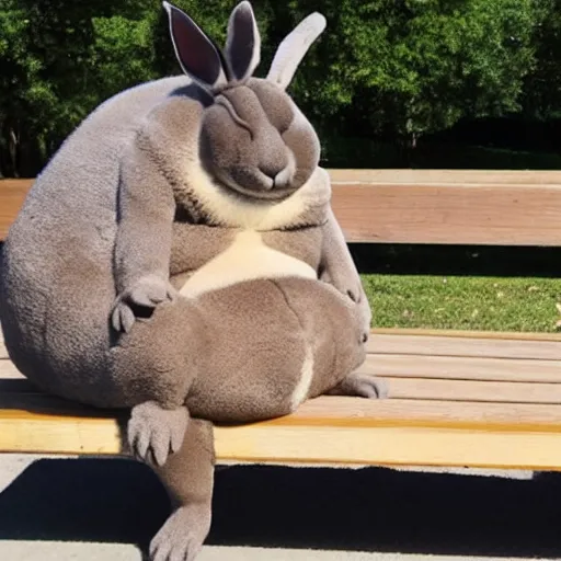 Image similar to big chungus chillin on a park bench