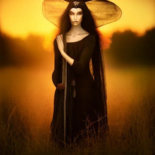 Image similar to photographic portrait of a stunningly beautiful witch pagan priestess female in soft dreamy light at sunset, contemporary fashion shoot, by edward robert hughes, annie leibovitz and steve mccurry, david lazar, jimmy nelsson, breathtaking, 8 k resolution, extremely detailed, beautiful, establishing shot, artistic, hyperrealistic, beautiful face, octane render