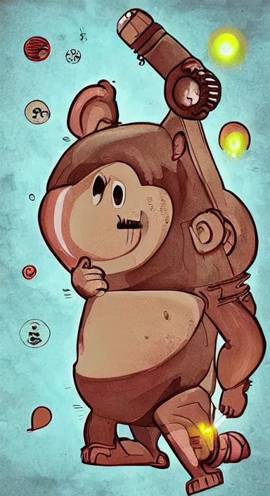 Image similar to “ small monkey with laser gun in large empty space, digital art, super aesthetic, art station children drawing style, award winning ”