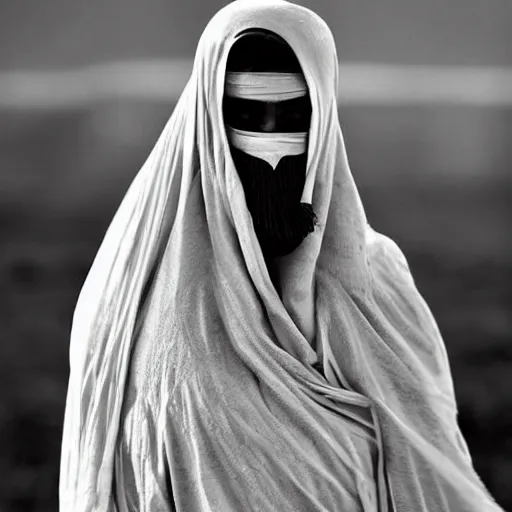 Image similar to beautiful burqa's woman, ride horse in saharan, dress like taliban, sharp eyes, photorealistic faces, handling riffle on chest, shooting pose, dust, cinematic, dynamic pose, pinterest