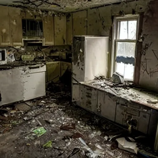 Prompt: a major meth lab disaster in a abandoned house