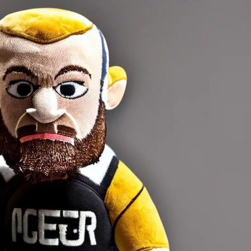 Prompt: conor mcgregor soft plush toy, product advertisement, photograph, close-up, professional photograph, well-lit, 8k DSLR,