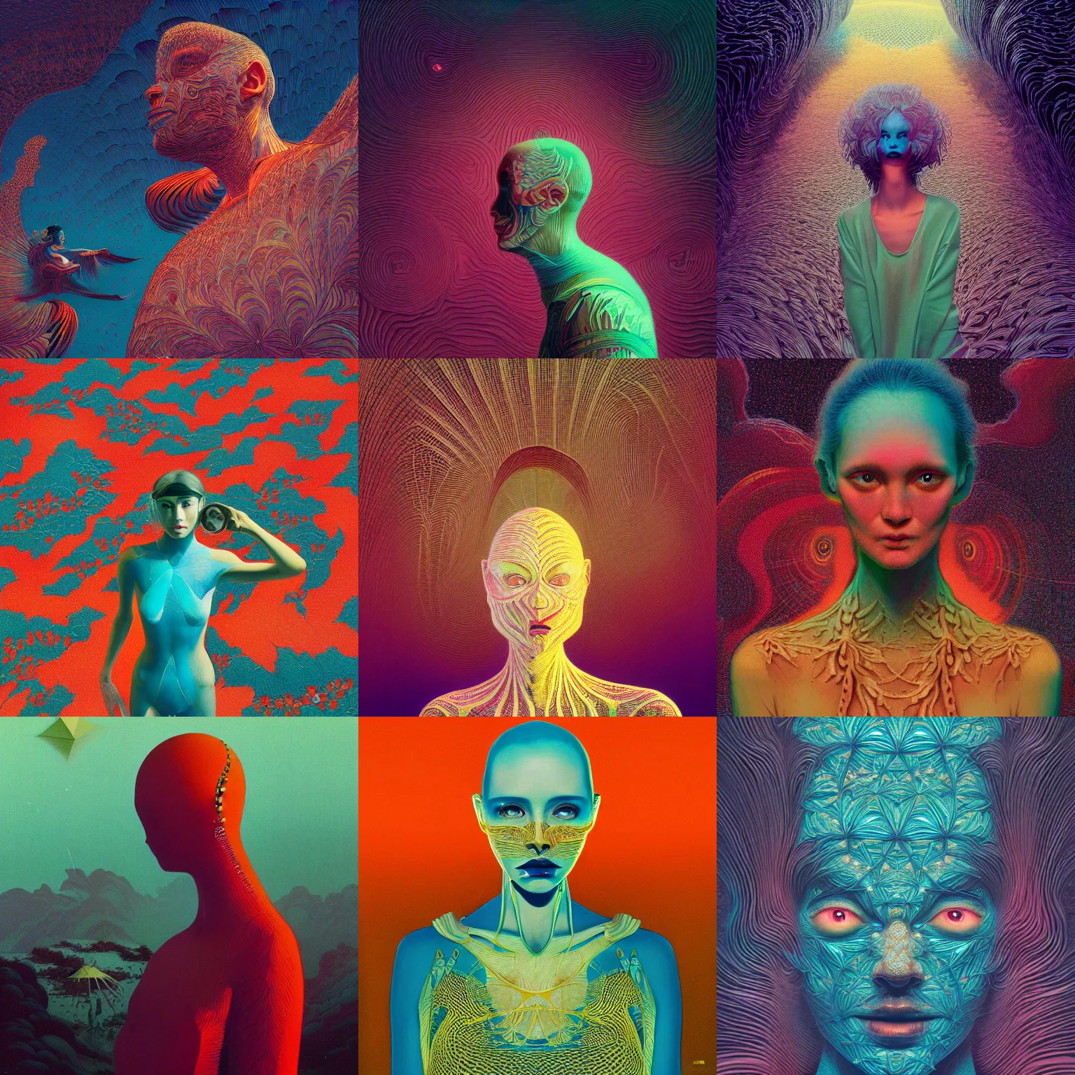 Prompt: kodak portra, 8 k, studio light, fine art portrait photography, victo ngai, fashion photography, kilian eng, camille vivier, moebius, digital art, masterpiece, fractal pattern background, alex grey, fantastically beautiful, beksinski, dan mumford, simon stalenhag, artstation, maxfield parrish