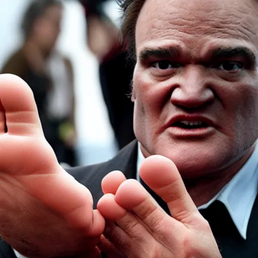 Image similar to human feet on quentin tarantino face, feet