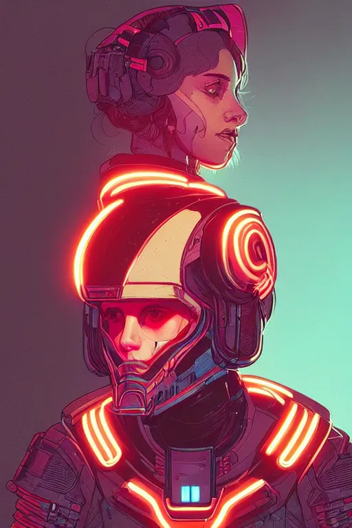 Image similar to portrait of a girl with a biomechanic armor and neon light by Laurie Greasley and Greg Rutkowski , digital painting, highly detailed, trending on artstation