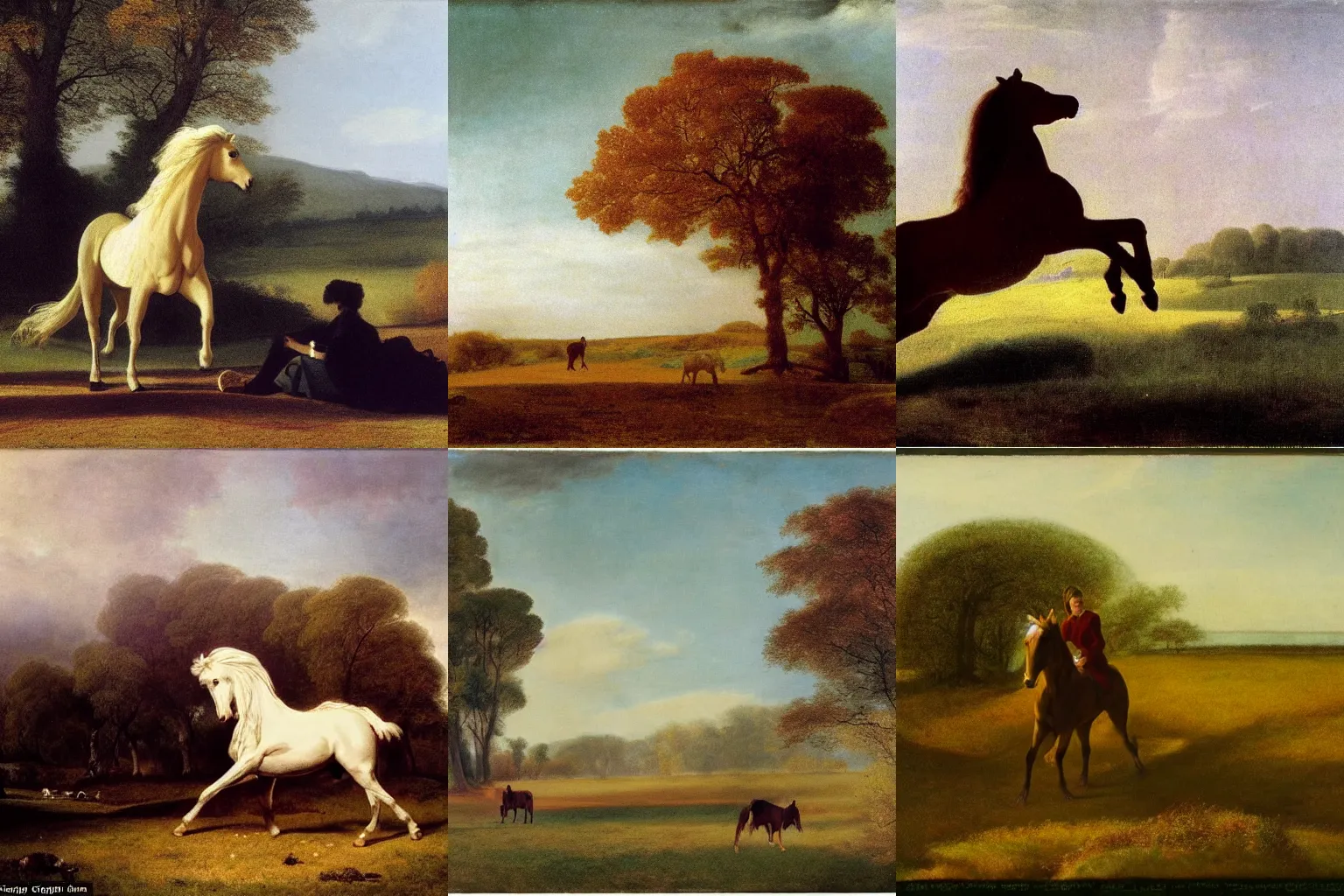 Prompt: a magical horse in a dreamy autumn landscape in a film by george stubbs directed by rosa bonheur