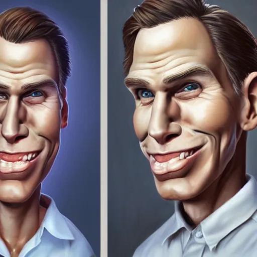 Image similar to Caricature portraits done of Jerma, realistic, hyperrealistic, very realistic, highly detailed, very detailed, extremely detailed, detailed, oil painting, digital art, trending on artstation