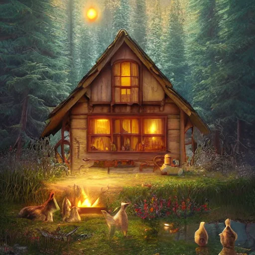 Image similar to brother grimms fairytale lakehouse rabbit digital art, irina french, heraldo ortega, mandy jurgens trending on artsation golden ratio 8 k 1 5 0 mpx