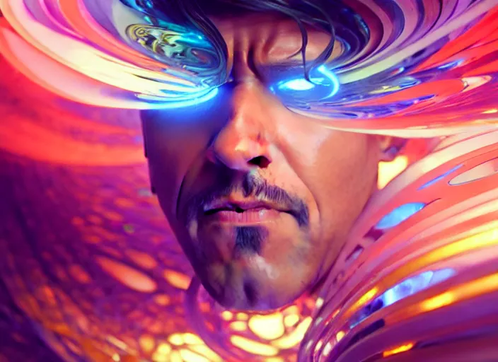 Image similar to a man in shock after he lost all his files, colorful swirly ripples, gaudy colors, aesthetic octane render, unreal engine, 8 k, art by artgerm, greg rutkowski, alphonse mucha