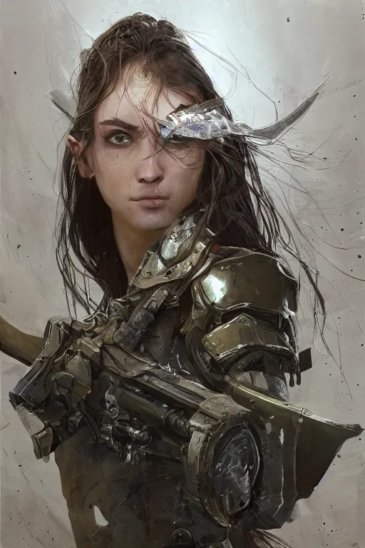 Image similar to a photorealistic painting of an attractive young girl, partially clothed in battle armor, olive skin, long dark hair, beautiful bone structure, symmetrical face, perfect eyes, intricate, elegant, digital painting, concept art, illustration, sharp focus, minimal artifacts, from Metal Gear, in the style of Ruan Jia and Mandy Jurgens, by Greg Rutkowski, trending on Artstation, award winning