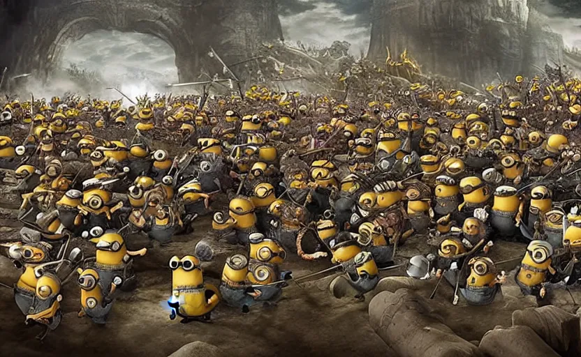 Prompt: diorama of minions fighting the battle of helm's deep, realistic, 4 k, detailed