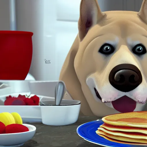 Image similar to dog making pancakes, 8 k, detailed, high quality, realistic