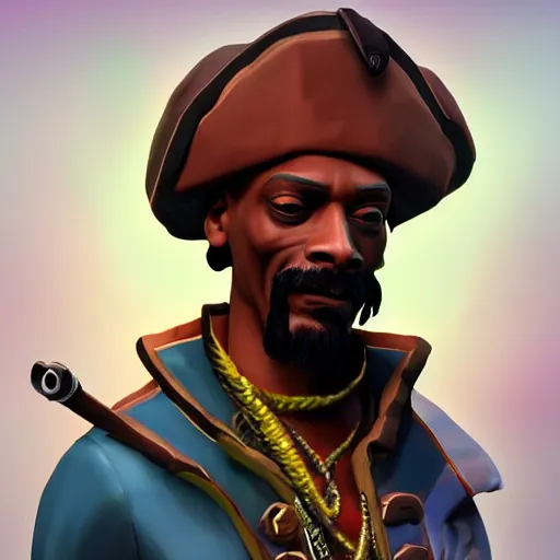 Prompt: Snoop dogg as a pirate in the game Sea of thieves, digital art, trending on artstation