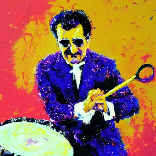 Image similar to painting of gene krupa playing a drum solo, by leroy neiman, hd, detailed, award winning