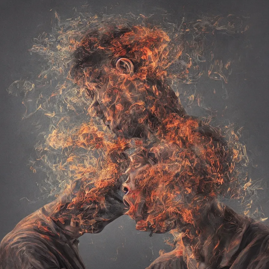 Prompt: artwork about a man's head bursting into smoke.