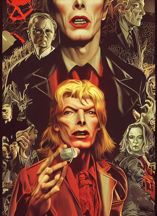 Image similar to twin peaks poster art, david bowie is infected with the spirit of the wendigo demon, old retro pulp, by michael whelan, rossetti bouguereau, artgerm, retro, nostalgic, old fashioned