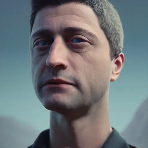 Prompt: Zelensky with large pockets stuffed with USD, realistic artstyle, wide shot, dramatic lighting, octane render, hyperrealistic, high quality, highly detailed, HD, beautiful, cinematic, 8k, unreal engine, facial accuracy, symmetrical
