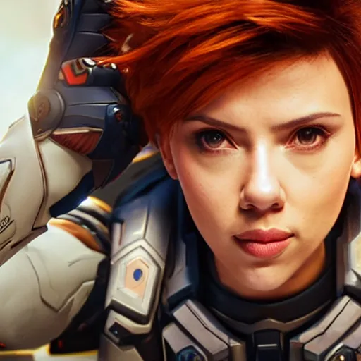 Prompt: scarlett johansson as tracer, overwatch, photography, movie,