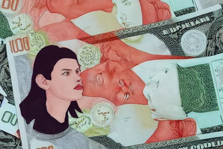 Prompt: reylo kissing currency design