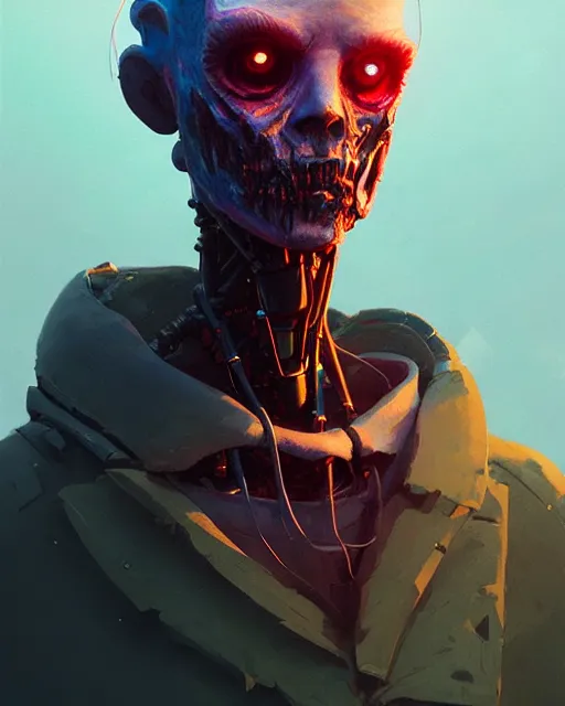 Prompt: highly detailed vfx portrait of a character of a zombie robot, stephen bliss, unrealengine, greg rutkowski, loish, rhads, beeple, makoto shinkai and lois van baarle, ilya kuvshinov, rossdraws, tom bagshaw,