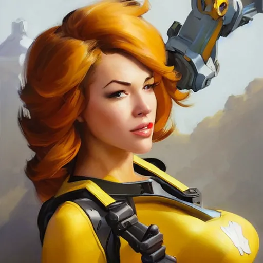 Image similar to greg manchess portrait painting of april o'neil as overwatch character, medium shot, asymmetrical, profile picture, organic painting, sunny day, matte painting, bold shapes, hard edges, street art, trending on artstation, by huang guangjian and gil elvgren and sachin teng