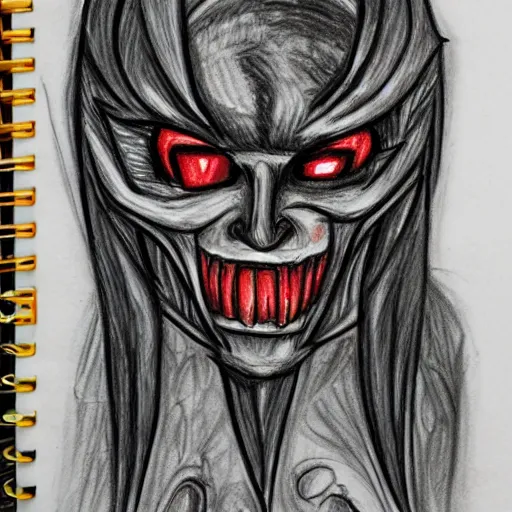 Prompt: ocd demon sketch art in notebook