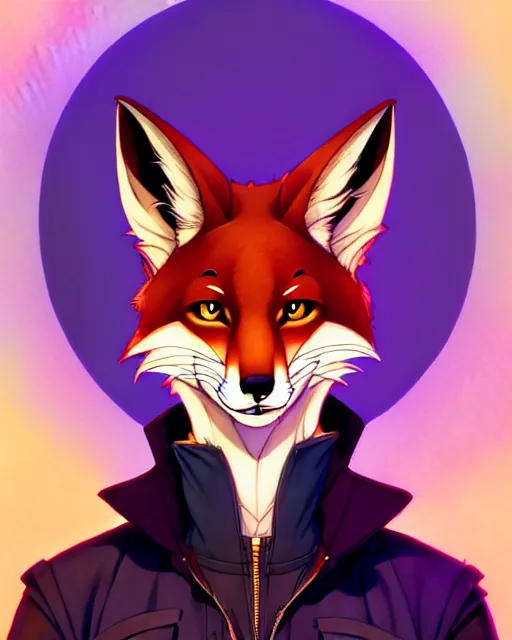 Image similar to don bluth, loish, artgerm, joshua middleton, steampunk, clockpunk anthropomorphic fox girl, purple vest, smiling, symmetrical eyes symmetrical face, colorful animation forest background