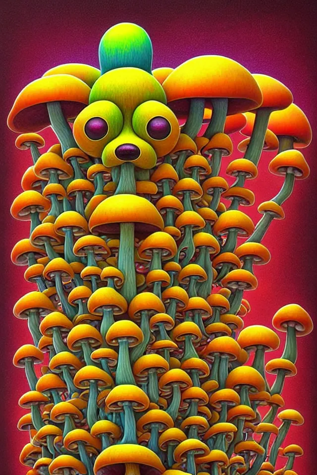 Image similar to bright colorful mushroom dog artwork symmetrical by naoto hattori