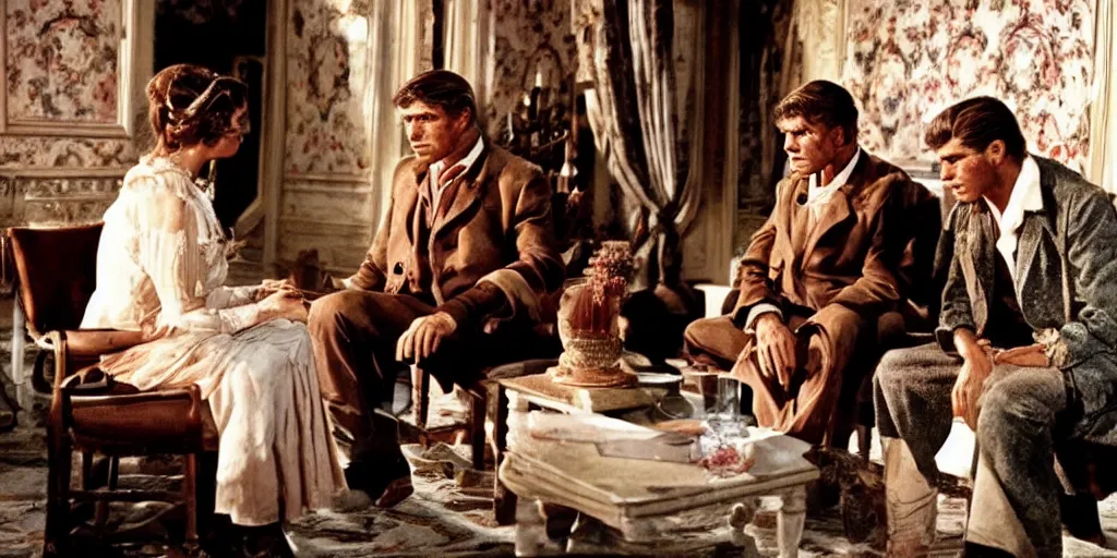 Image similar to a scene from the leopard by luchino visconti with burt lancaster and claudia cardinale set in sicily in the 1 9 th century. technicolor, masterpiece cinematic