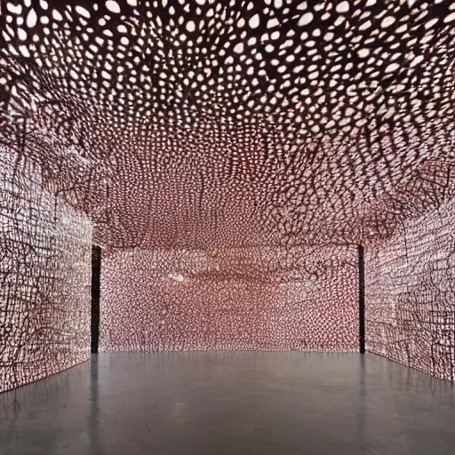 Image similar to fantastical structures by Chiharu Shiota and Yayoi Kusama