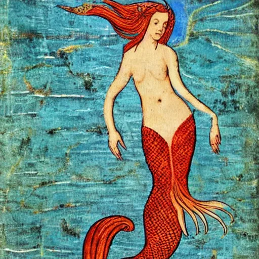 Image similar to mermaid, medieval painting